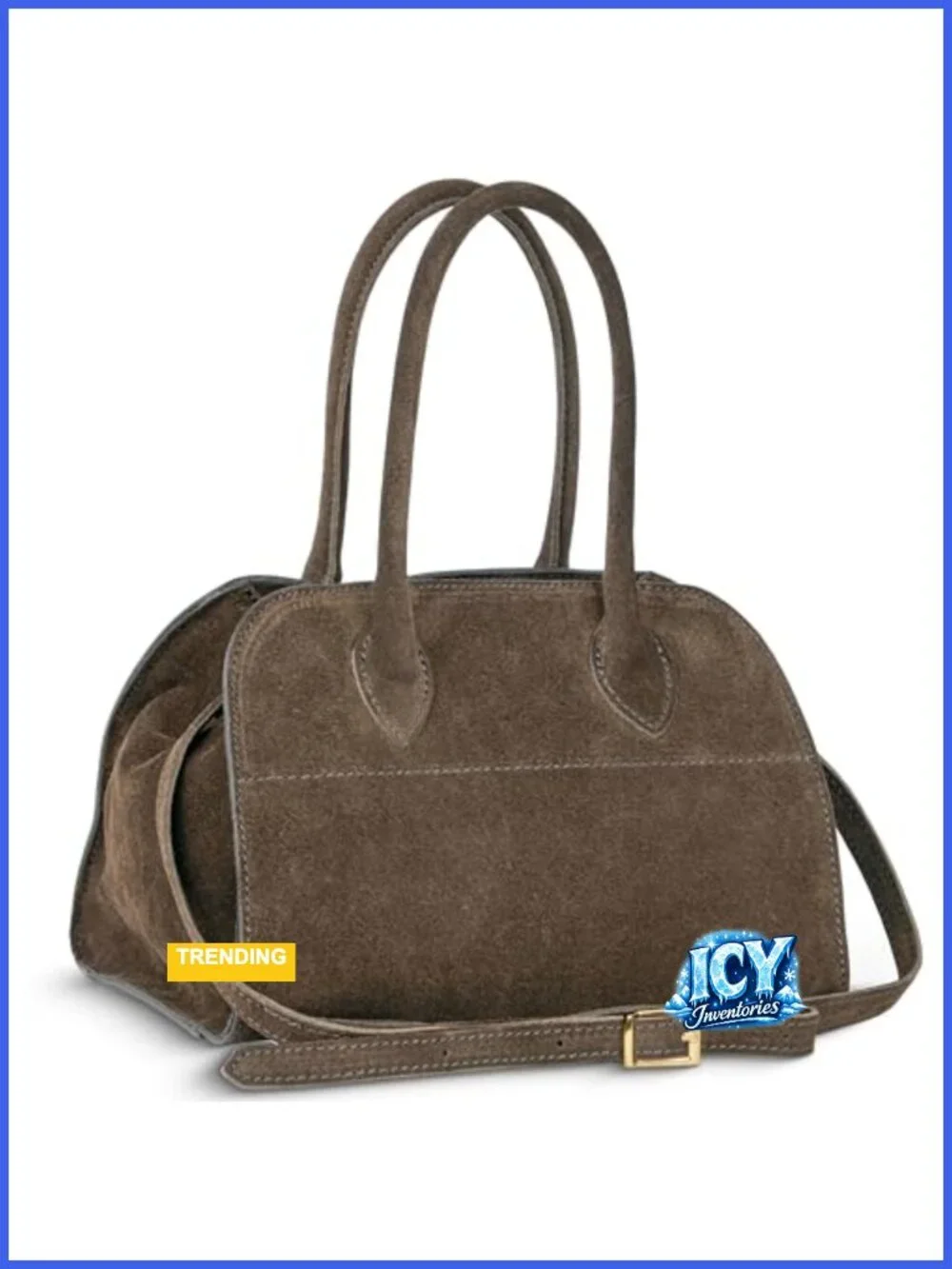 Genuine Suede Top-Handle Satchel Handbag with Detachable Strap